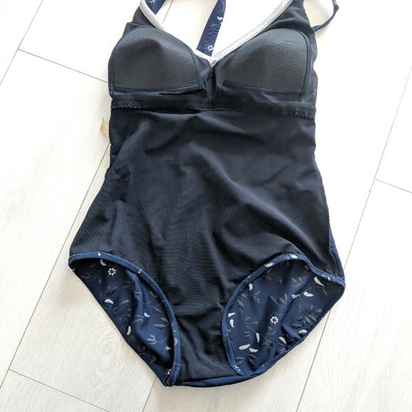 Vintage 90s Gottex Navy Floral Print One Piece Swimsuit - Picture 9 of 11